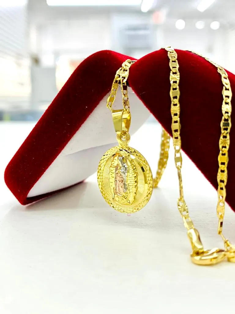 14K Gold Filled Virgen de Guadalupe Necklace Pendant Charm for Kids Womens Baby Mens 23x19mm