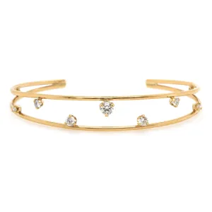 14k Prong Diamond Double Band Cuff