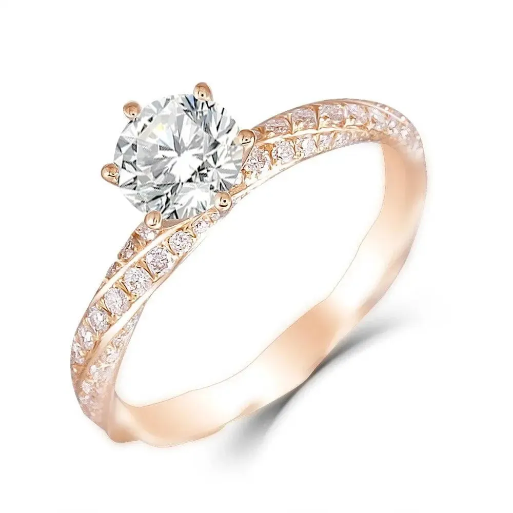 14k Rose Gold Moissanite Ring 1ct Center Stone