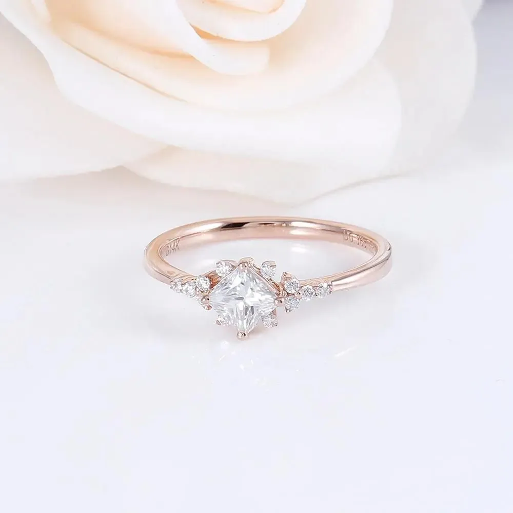 14k Rose Gold Princess Cut Moissanite Ring 0.4ct Center Stone