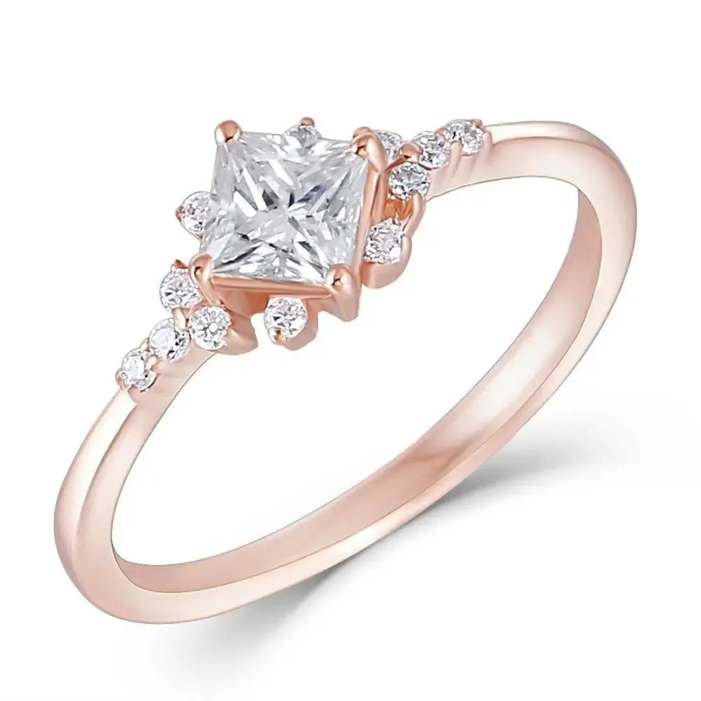 14k Rose Gold Princess Cut Moissanite Ring 0.4ct Center Stone