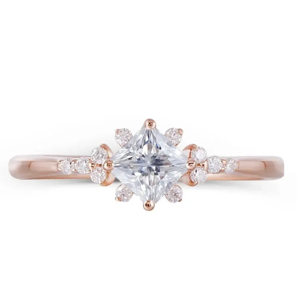 14k Rose Gold Princess Cut Moissanite Ring 0.4ct Center Stone