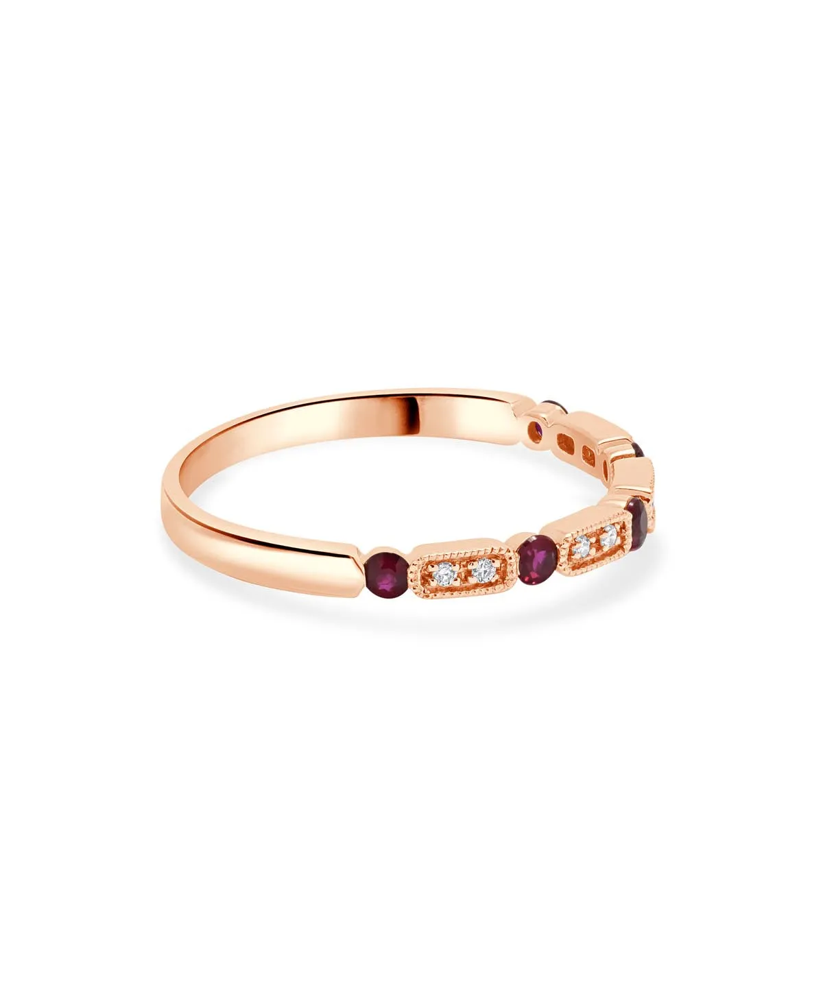 14K Rose Gold Ruby and Diamond Stacking Band Ring