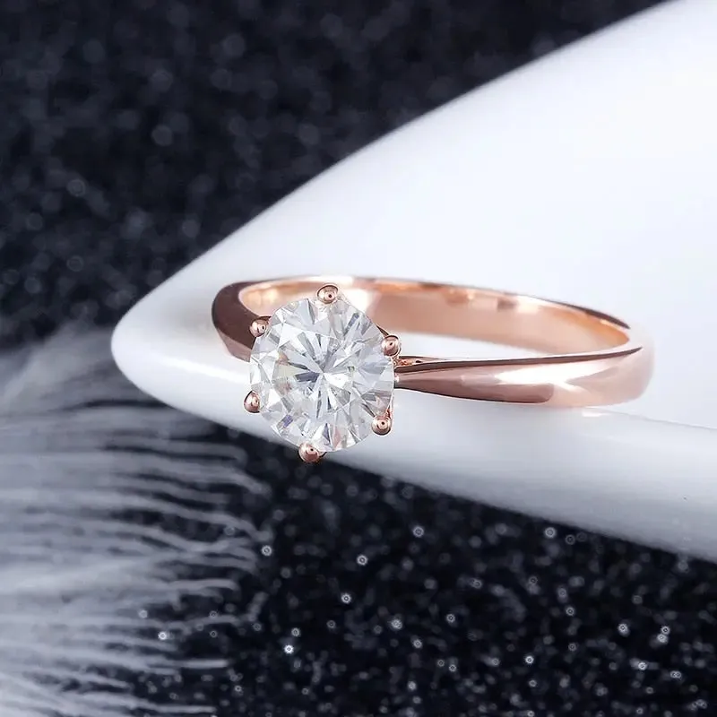 14k Rose Gold Solitaire Moissanite Ring 1ct