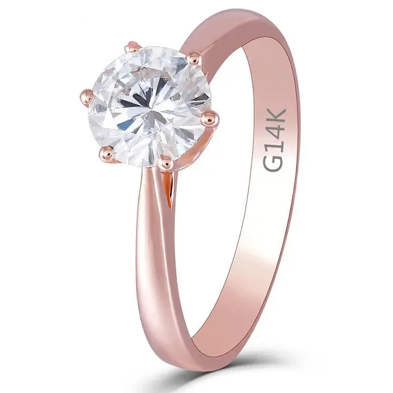 14k Rose Gold Solitaire Moissanite Ring 1ct