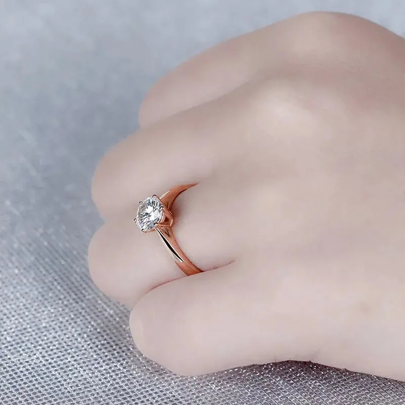 14k Rose Gold Solitaire Moissanite Ring 1ct