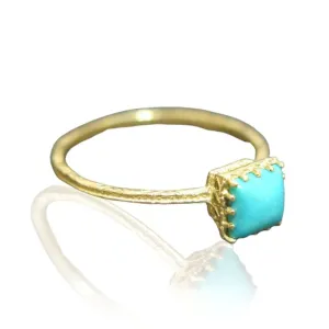 14K Yellow Gold Square Turquoise 5X5mm Ring