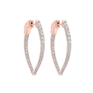 14KT Pink Gold & Diamond Classic Book Hoop Fashion Earrings   - 1 ctw