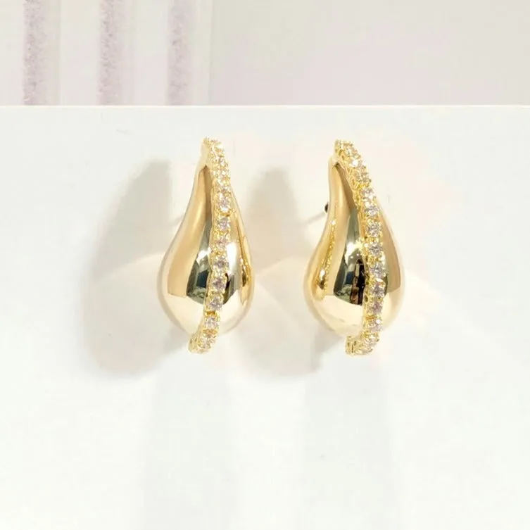 18k Gold Plated Cubic Zirconia 5A Tear Drop Studs Earrings