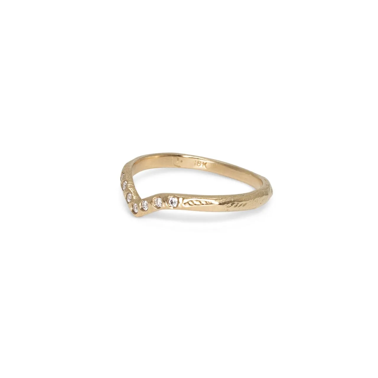 18K Textured Contour Band with Diamonds- Point