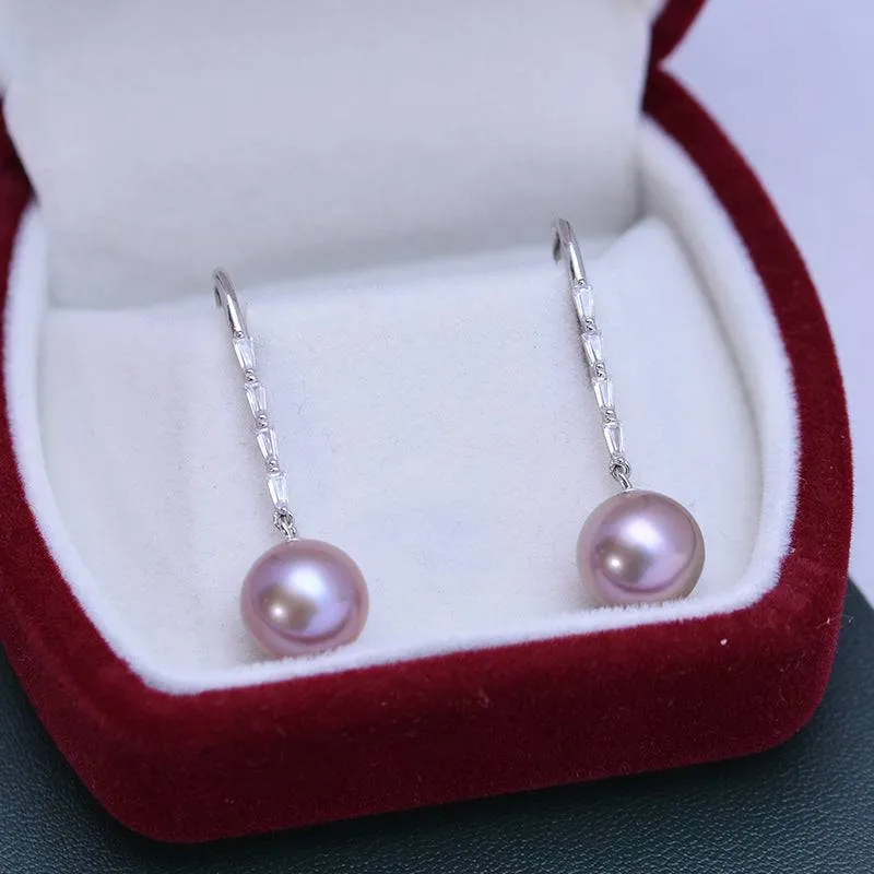 9-10mm Freshwater Pearl Purple Long Drop Earrings