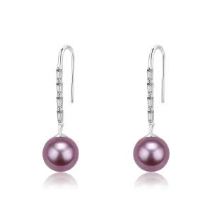 9-10mm Freshwater Pearl Purple Long Drop Earrings