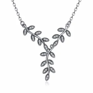 925 Sterling Silver Sparkling Leaves Necklace