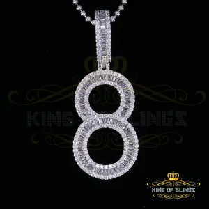 925 Sterling White  Silver Baguette Numerical '8' Pendant 5.32ct Cubic Zirconia