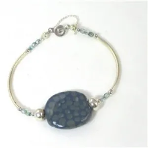 African Inspired Dark Blue Kazuri Bangle Bracelet - Fair Trade