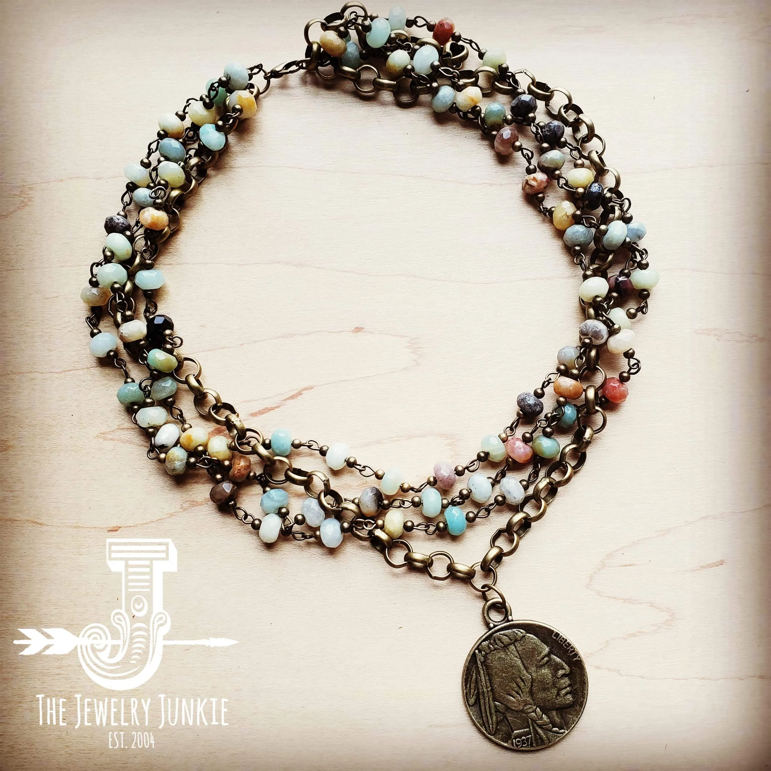 Amazonite Collar-Length Necklace with Indian Head Coin 252L