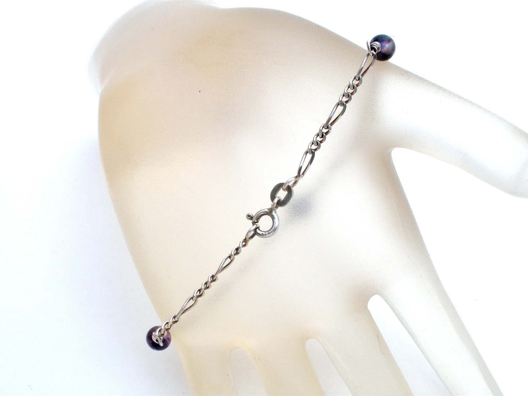 Amethyst Bead Figaro Bracelet Sterling Silver