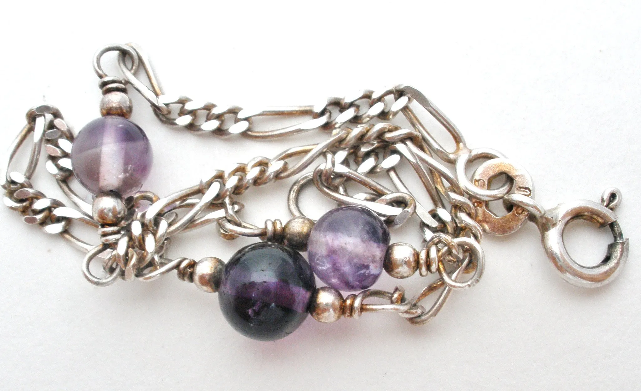 Amethyst Bead Figaro Bracelet Sterling Silver