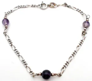 Amethyst Bead Figaro Bracelet Sterling Silver