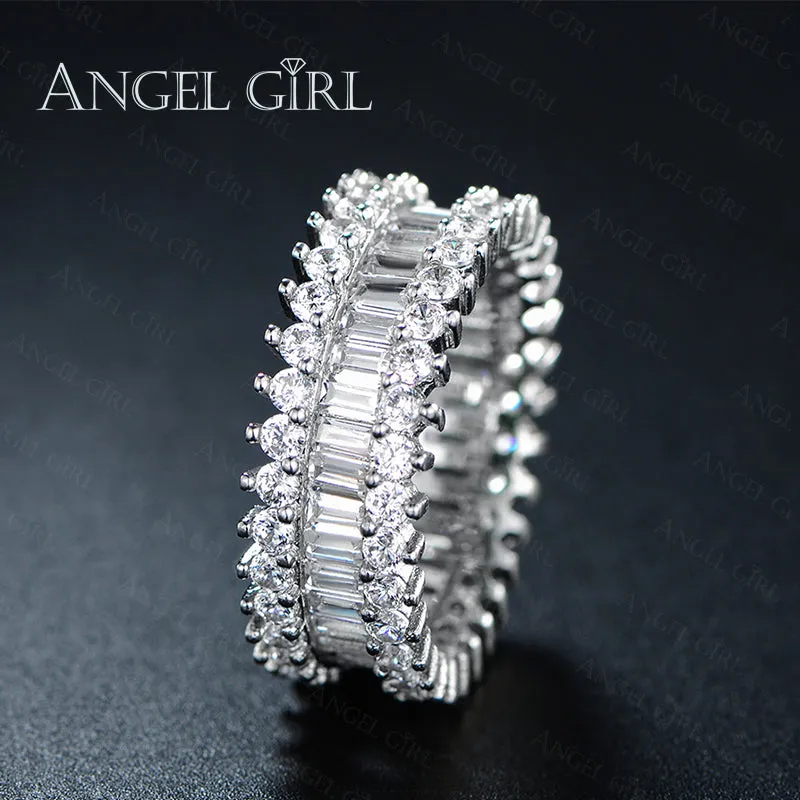 Angel Girl Hot Sales Luxury Rings Paved Rectangle Crystal&CZ Wedding&Engagement Rose Gold Color Ring Jewelry For Women R49-60730