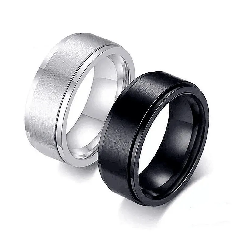 Anti Stress Anxiety Fidget Spinner Couple Rings For Lovers Rotating Stainless Steel Wedding Band Knuckle Rings Jewelry Anillo