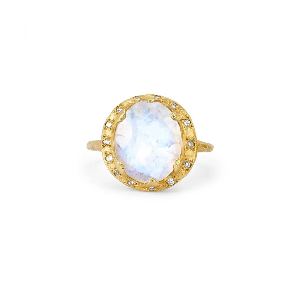 Baby Queen Oval Moonstone Ring with Sprinkled Diamonds