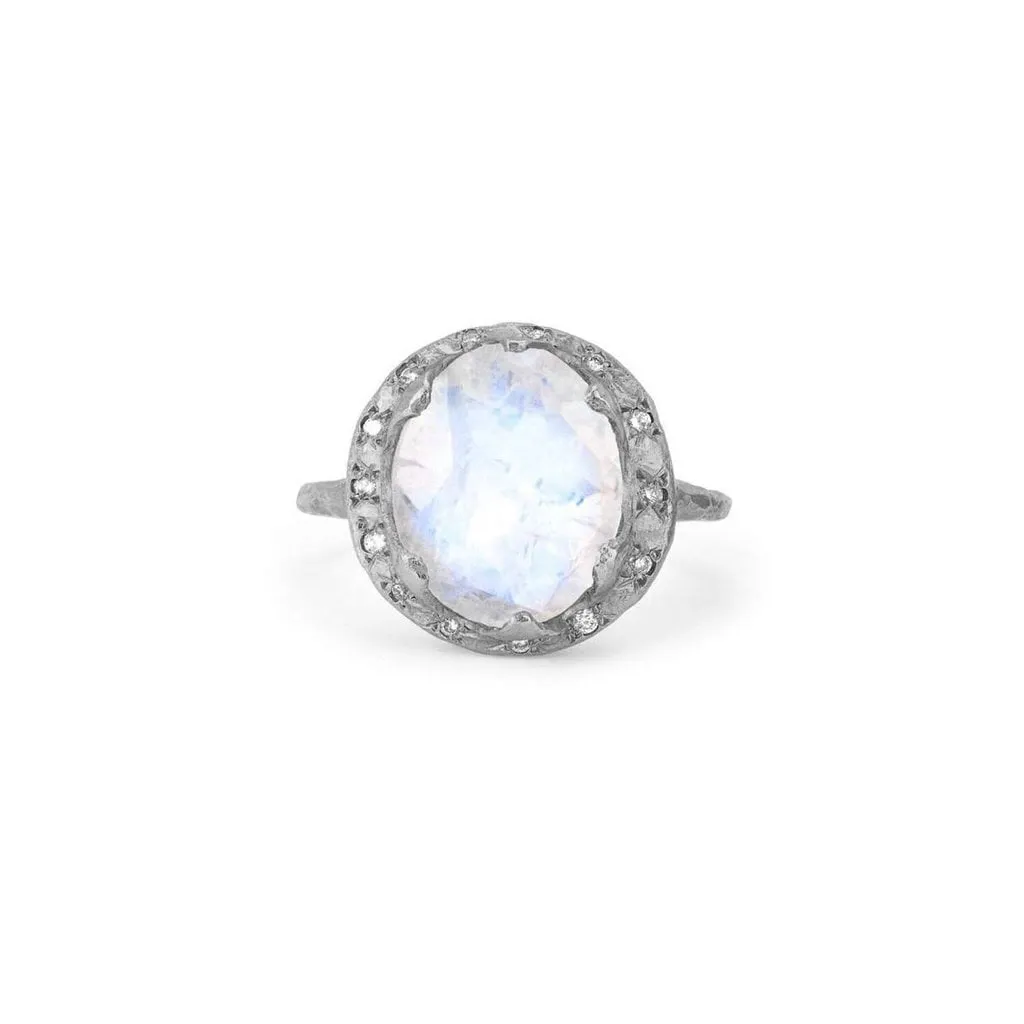 Baby Queen Oval Moonstone Ring with Sprinkled Diamonds