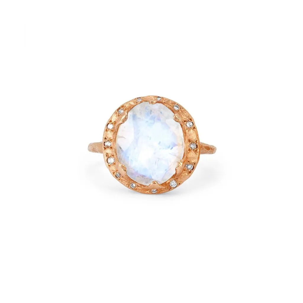 Baby Queen Oval Moonstone Ring with Sprinkled Diamonds