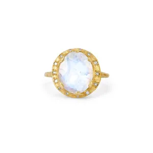 Baby Queen Oval Moonstone Ring with Sprinkled Diamonds