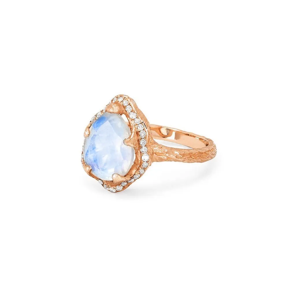 Baby Queen Water Drop Moonstone Ring with Full Pavé Diamond Halo