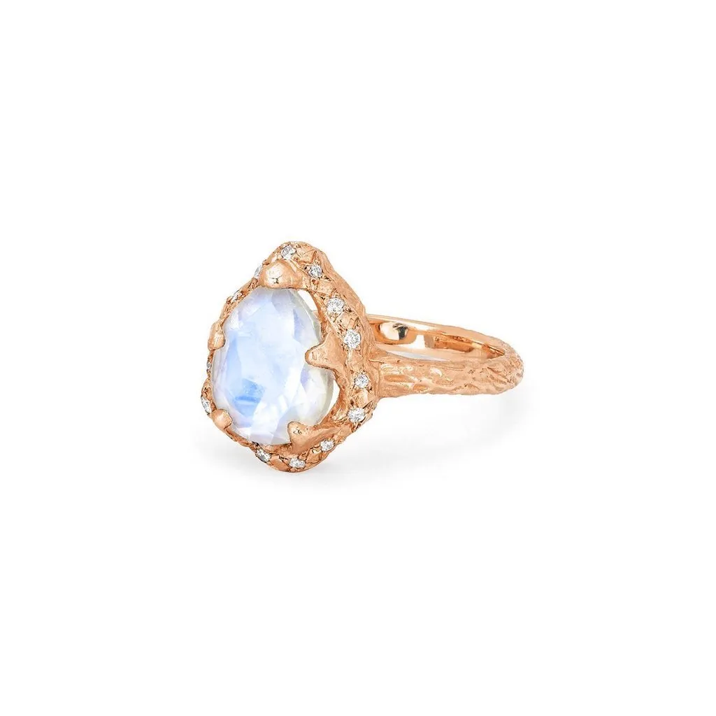 Baby Queen Water Drop Moonstone Ring with Sprinkled Diamonds