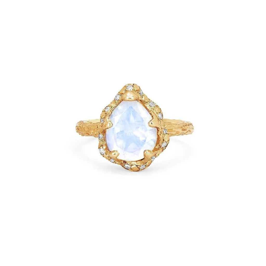 Baby Queen Water Drop Moonstone Ring with Sprinkled Diamonds