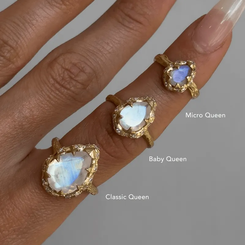 Baby Queen Water Drop Moonstone Ring with Sprinkled Diamonds