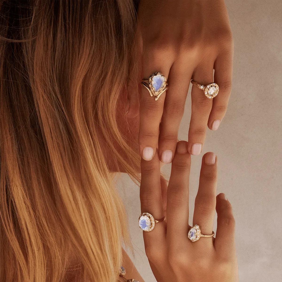 Baby Queen Water Drop Moonstone Ring with Sprinkled Diamonds