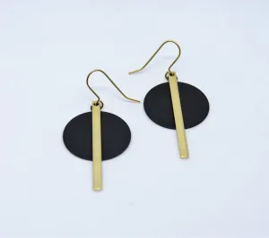 Black Disc and Brass Bar Earrings