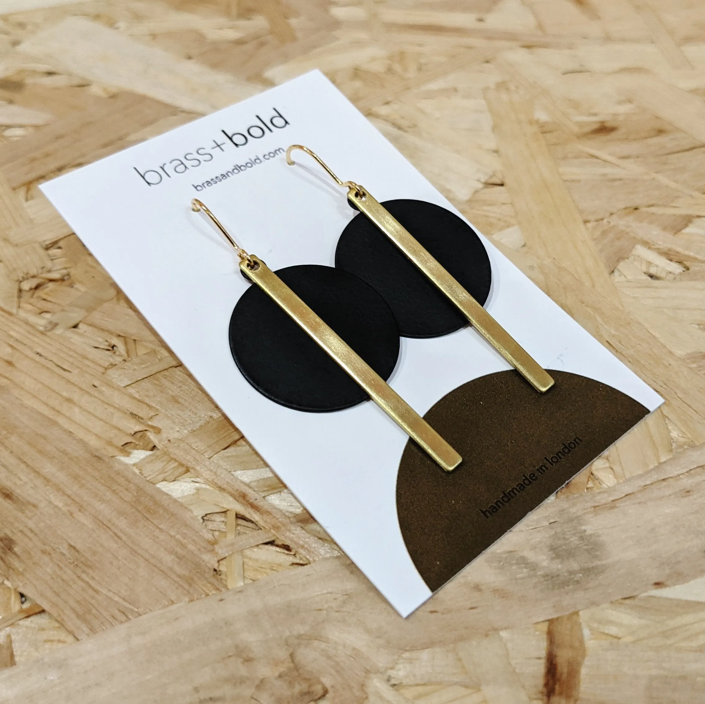 Black Disc and Brass Bar Earrings