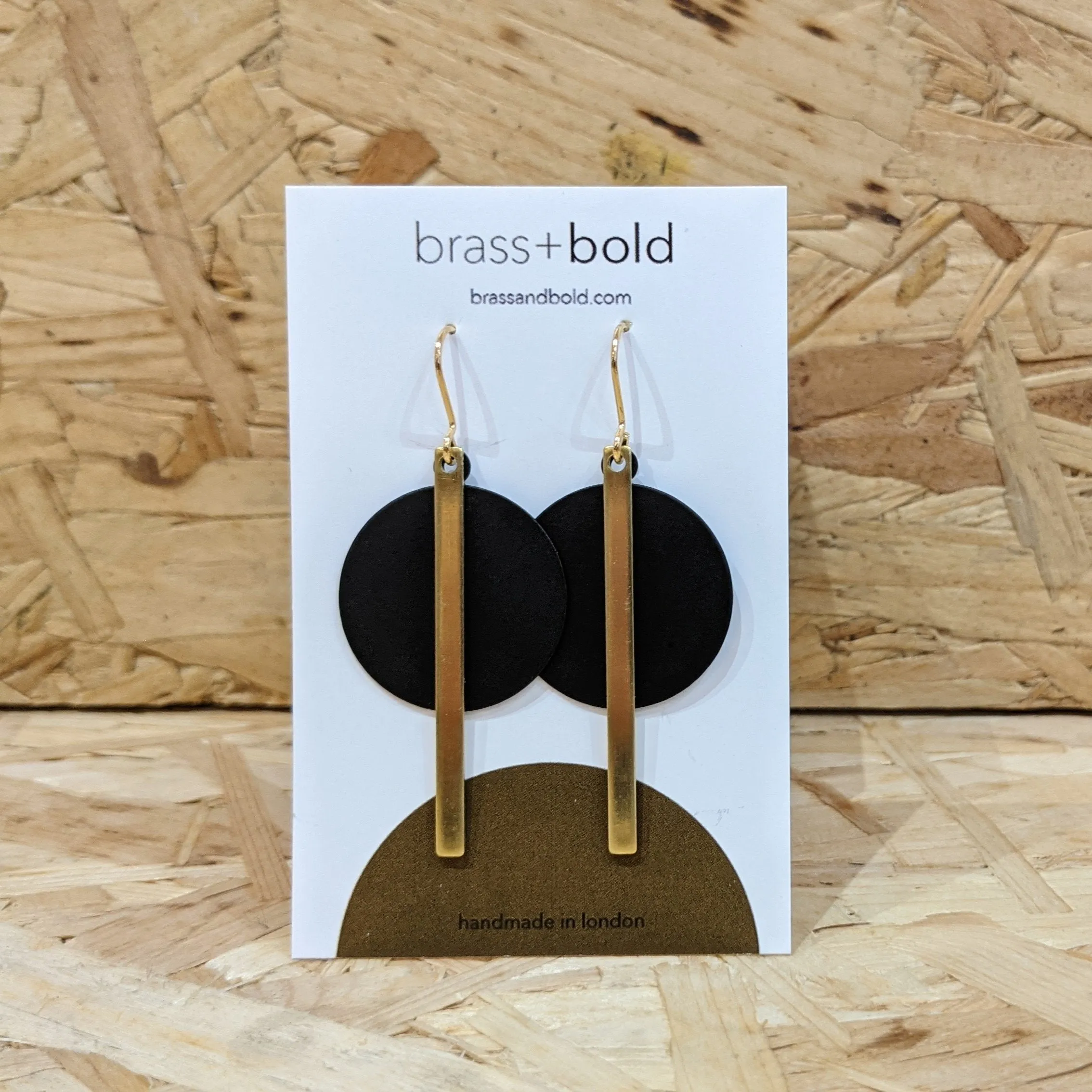 Black Disc and Brass Bar Earrings