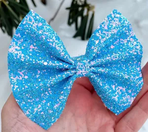 Blue Iridescent Chunky Glitter Bow Headband | Hair Clip