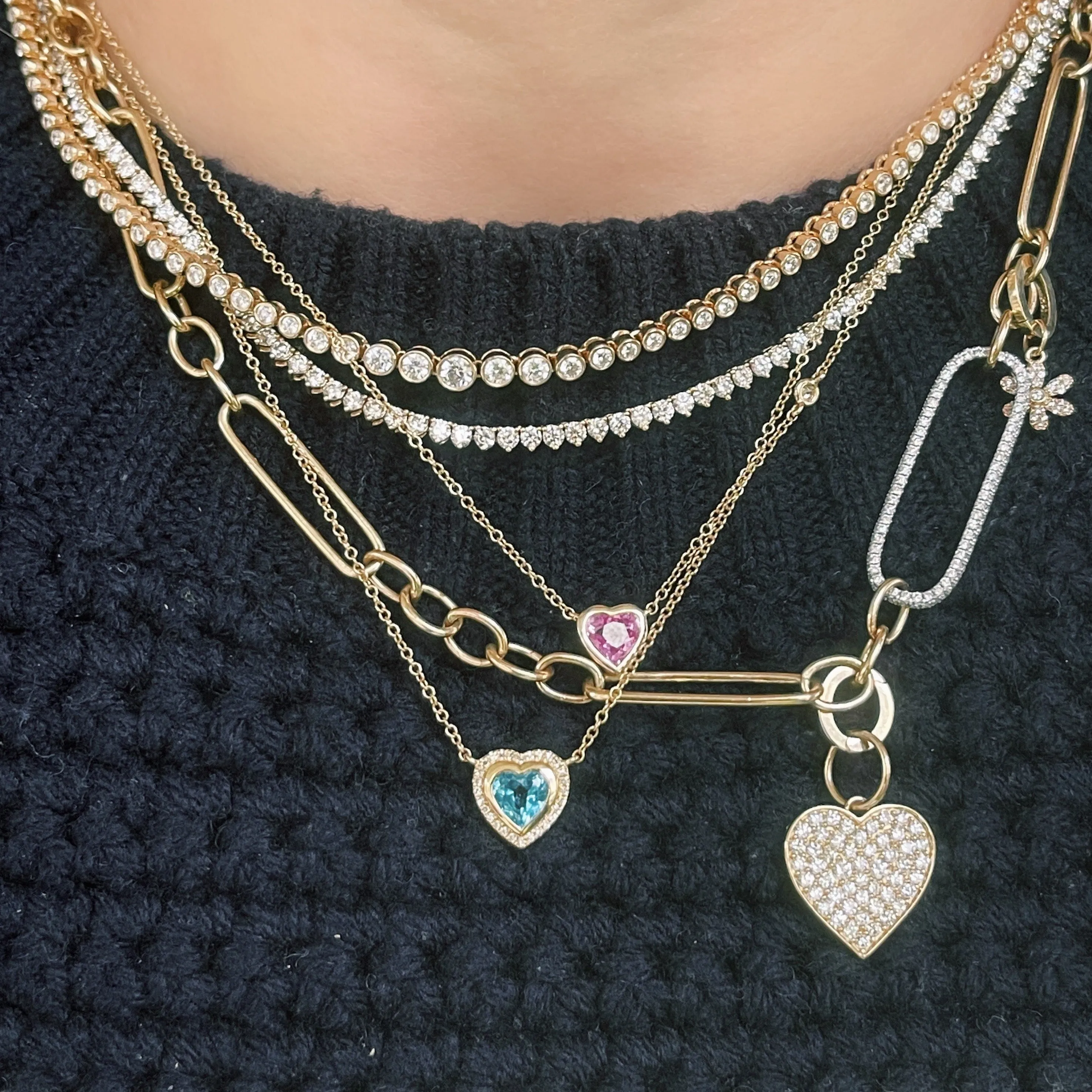 Blue Topaz and Diamond Heart Love You Lots Necklace