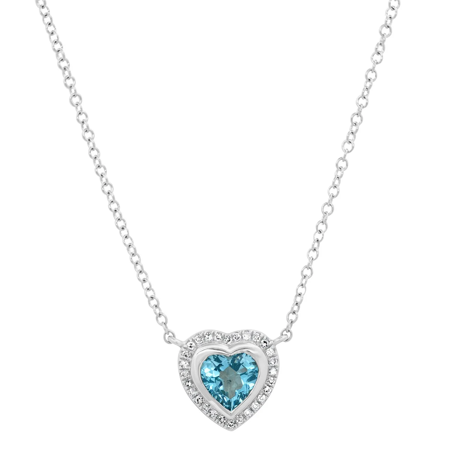 Blue Topaz and Diamond Heart Love You Lots Necklace