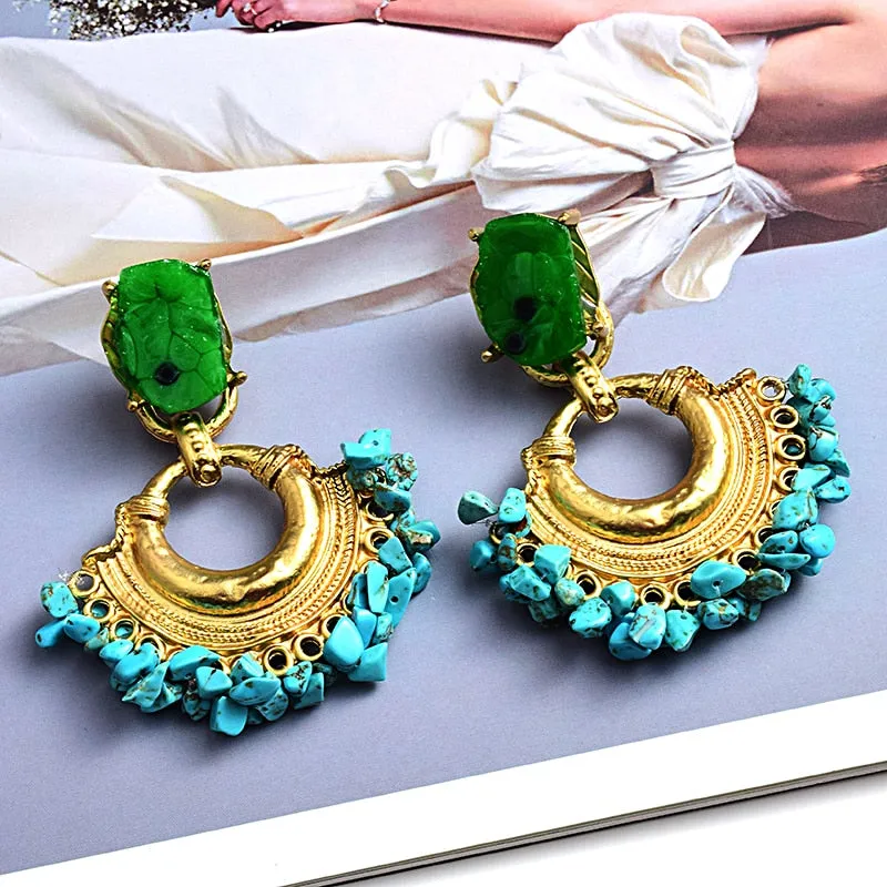 Bohemian Jewelry Stylish Blue Handmade Turquoise Drop Earrings for Women