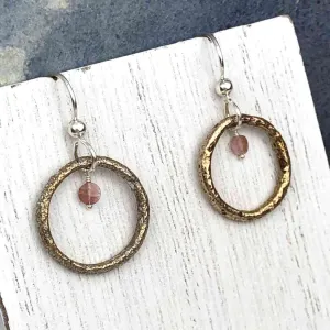 Bright Red Golden Bronze Celtic Ring Money Earrings with Genuine Garnet | Artifact #6560