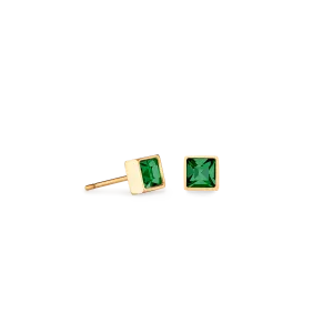 Brilliant Square small earrings gold dark green