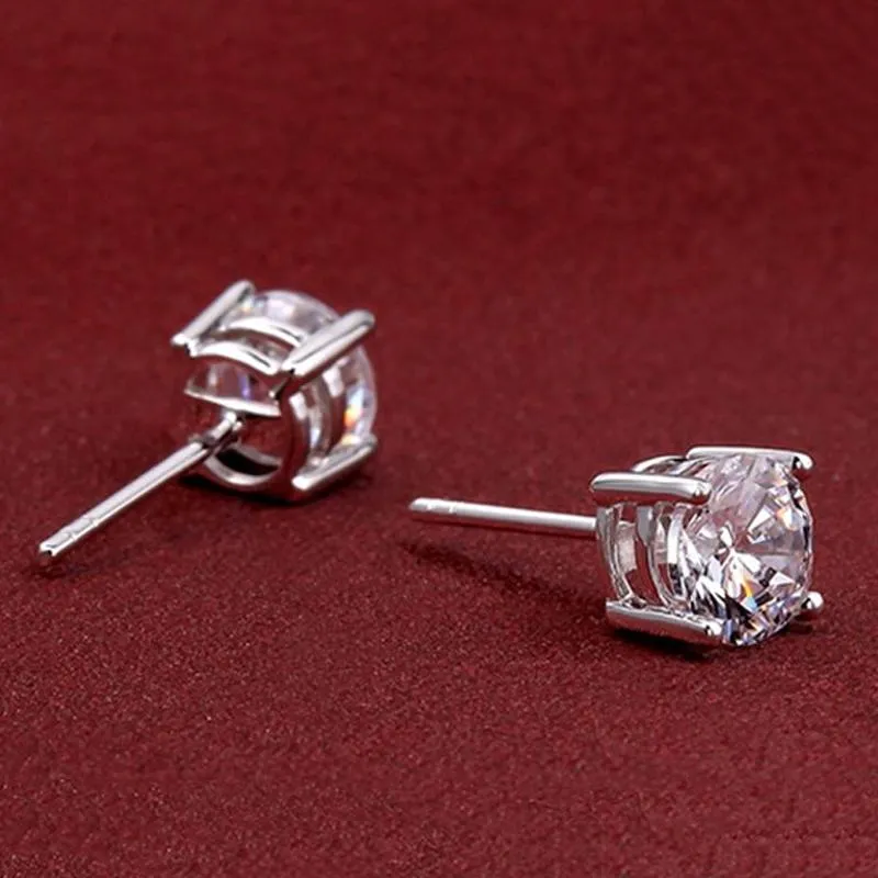 Classic Moissanite Stone 4 Prong Silver Stud Earrings