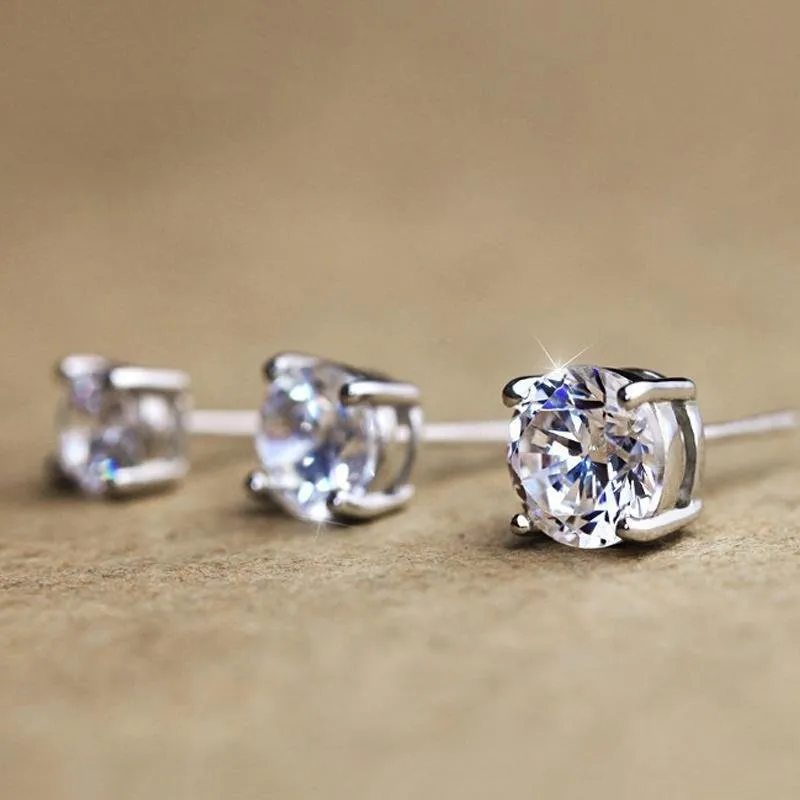 Classic Moissanite Stone 4 Prong Silver Stud Earrings