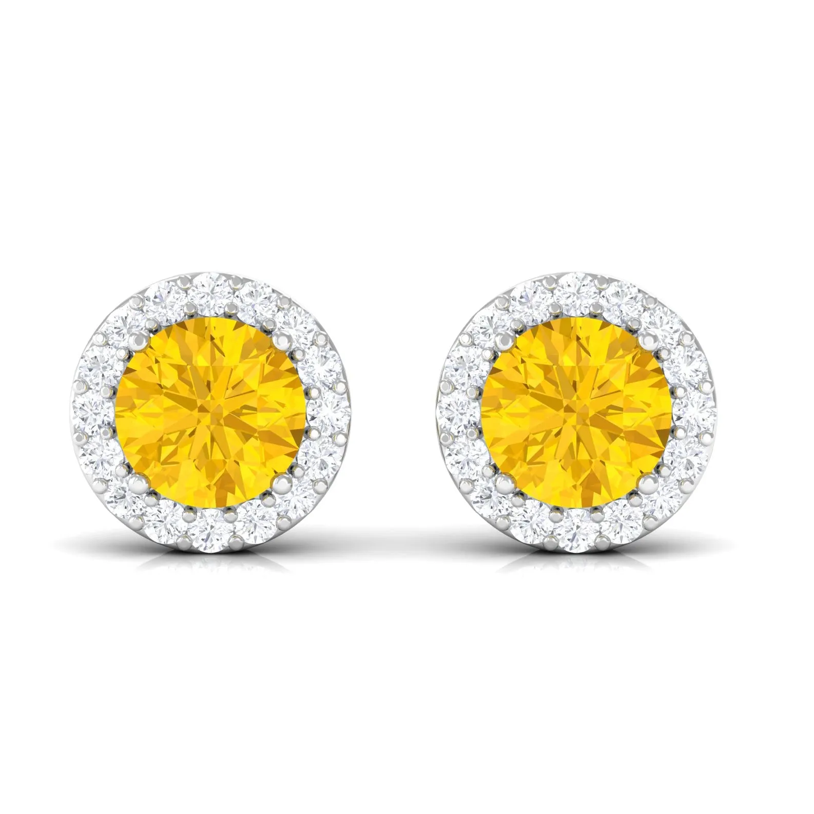 Classic Yellow Sapphire Stud Earrings with Diamond Halo