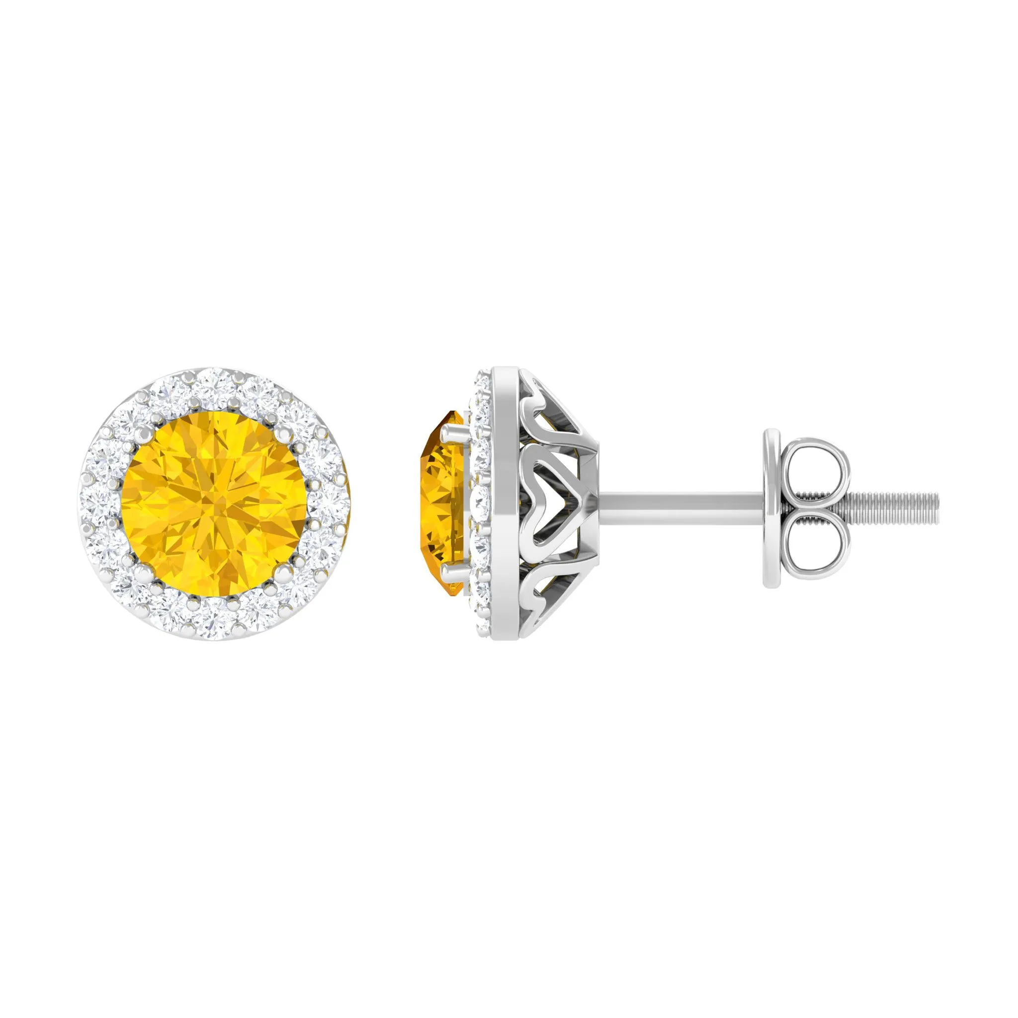 Classic Yellow Sapphire Stud Earrings with Diamond Halo