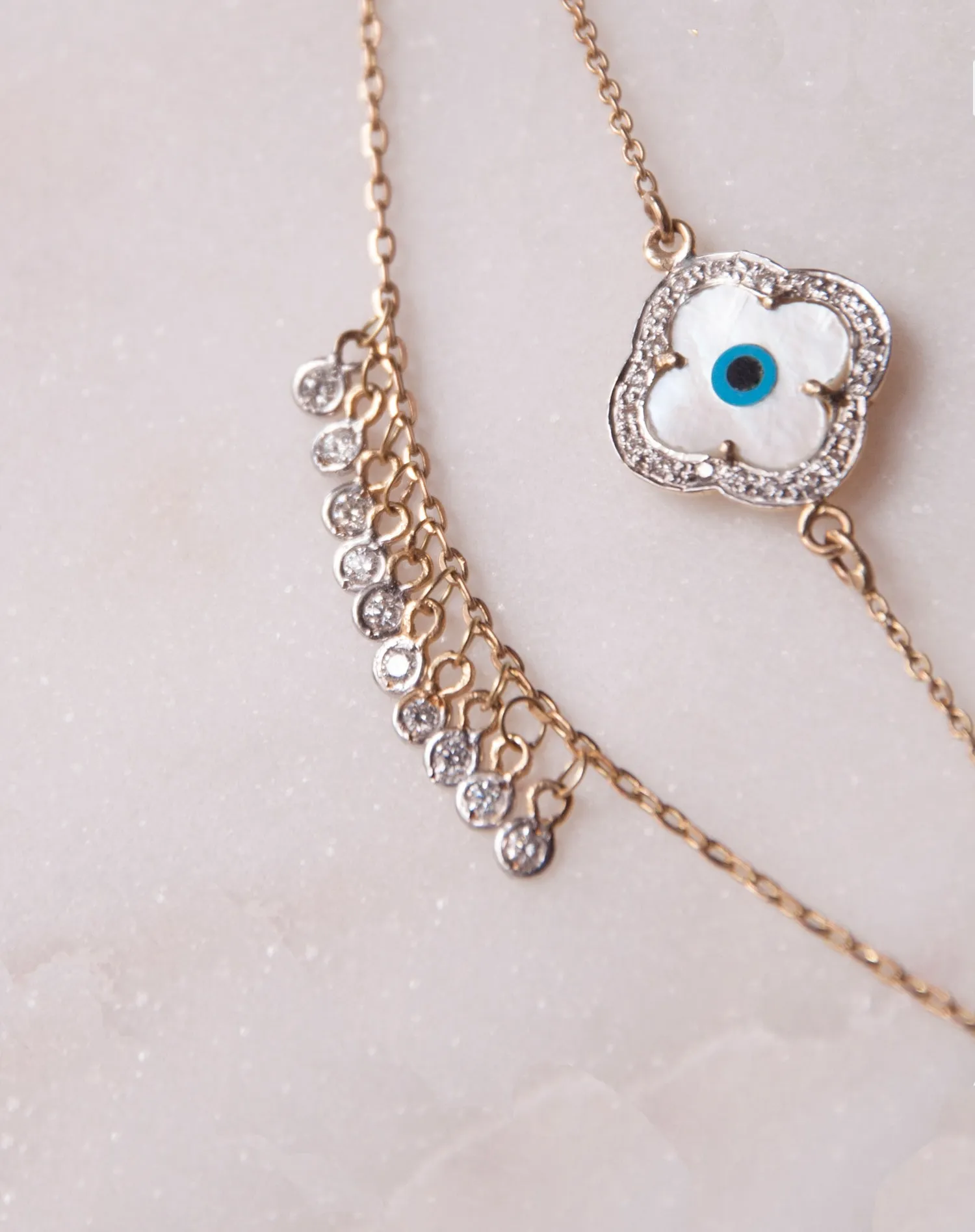 Clover Evil Eye Bracelet with Both Diamonds