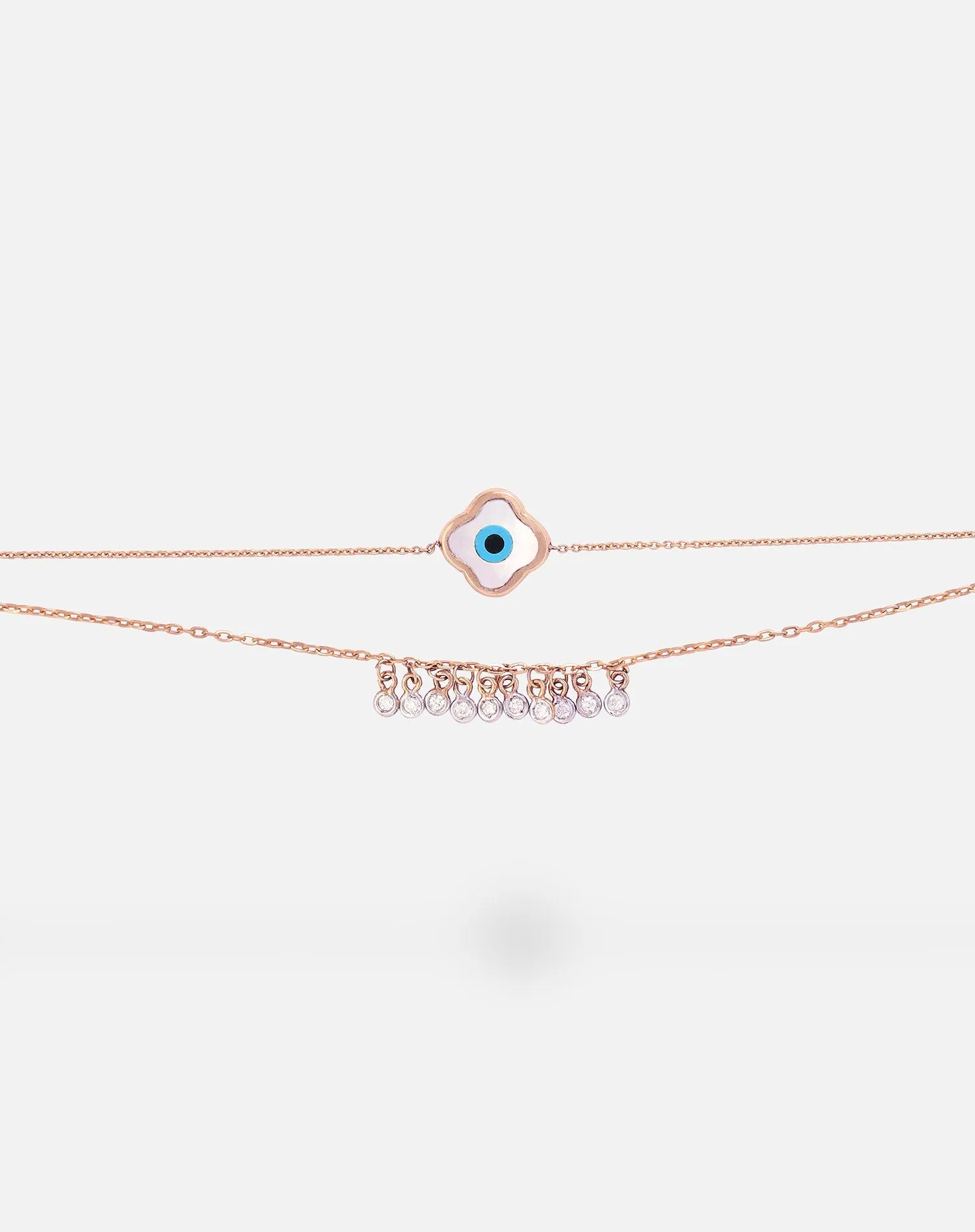 Clover Evil Eye with Dangling Diamonds Bracelet