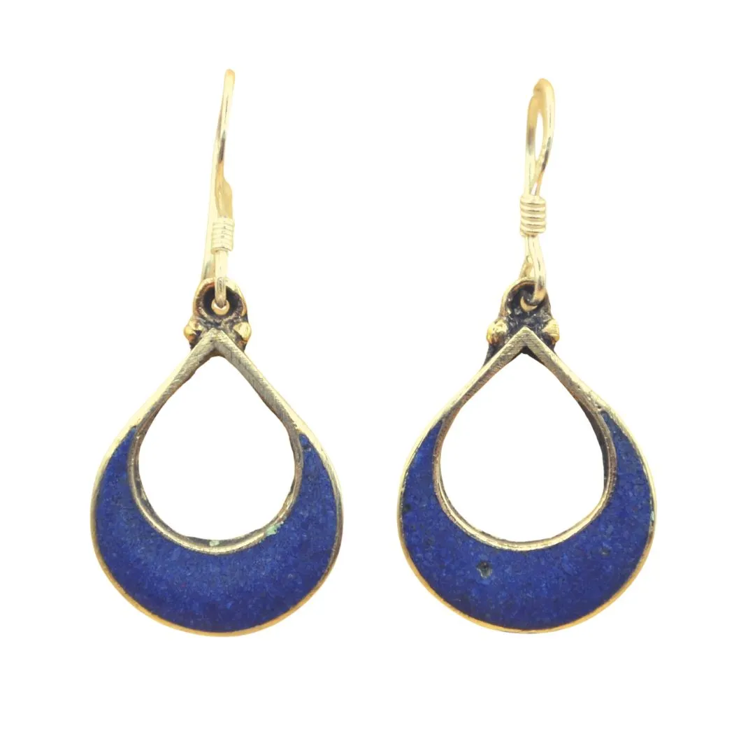 Crescent Lapis Tibetan Earrings